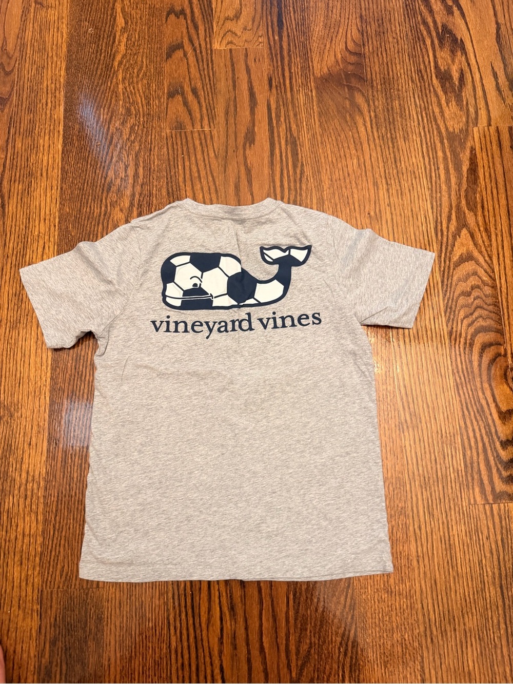 Vineyard Vines Kids Heather Gray Tee with Navy Soccer Whale